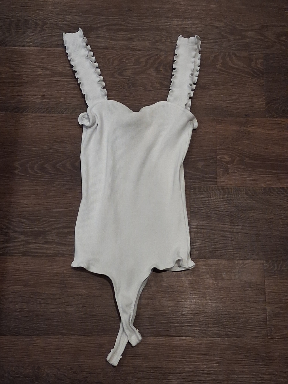 Alya Cream Ribbed Scalloped Strap Bodysuit